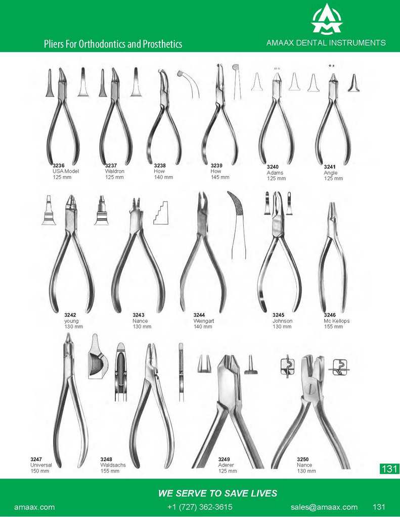D131 Orthodontic and prosthetics pliers usa model waldron how weingart johnson aderer waldschs