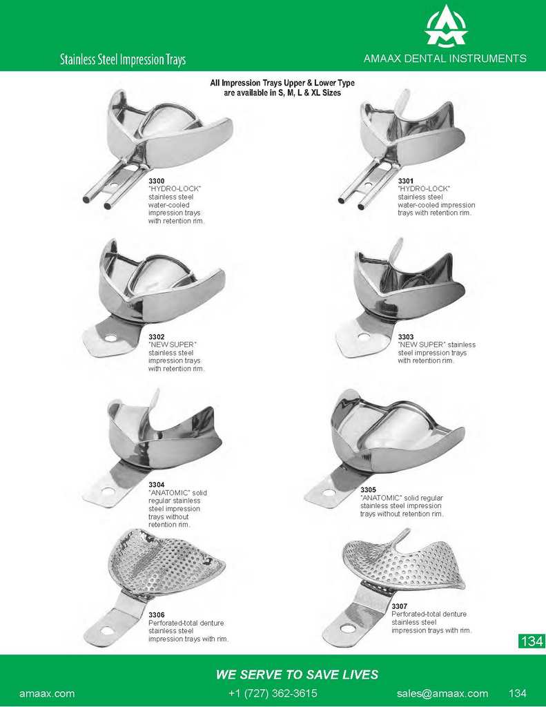 D134 Stainless steel impression trays hydro-lock anatomic super perforated total denture