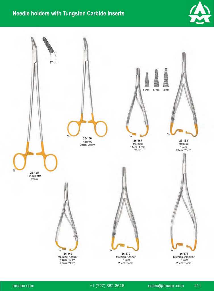 G411 Needle Holders Tungsten Carbide Inserts Finochietto Heaney Mathieu Koher Vascular