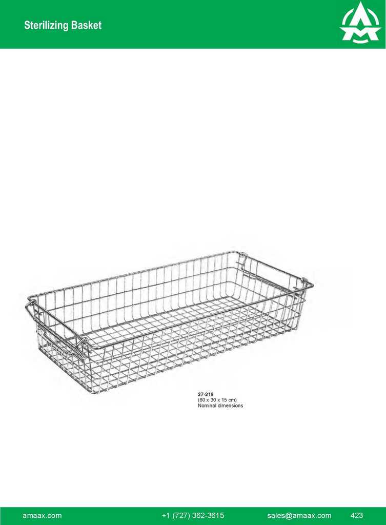 G423 sterilizing Basket Nominal Dimensions